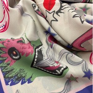 Silk Scarf with Dragon Print - Handmade
